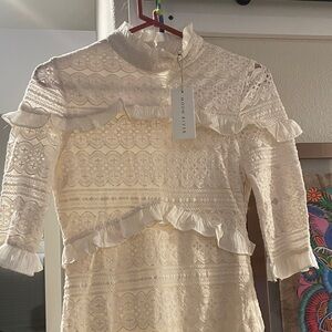 Moon River Ivory Lace Dress with Ruffles